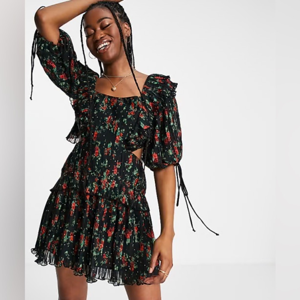 ASOS DESIGN pleated, ruffled mini dress